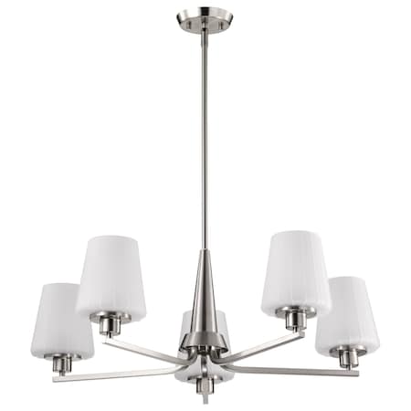 Nuvo Lune, 5 Light Chandelier, Brushed Nickel Finish, Etched White Glass 60/8225