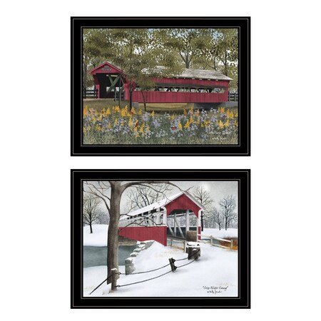 Homeroots Set Of Two Covered Bridge Collection II 2 Black Framed Print Wall Art, 2PK 406202