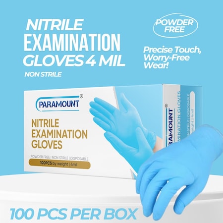Paramount Disposable Gloves, 4 mil Palm, Nitrile, Powder-Free, XXL, 100 PK, Ice Blue XXL
