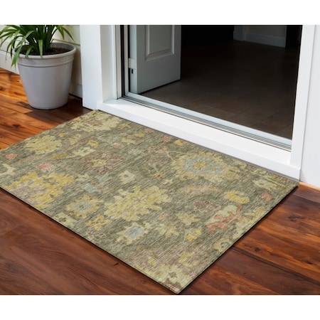 Homeroots 3' X 5' Artichoke Green Coral And Brown Floral Washable Indoor Outdoor Area Rug 604102