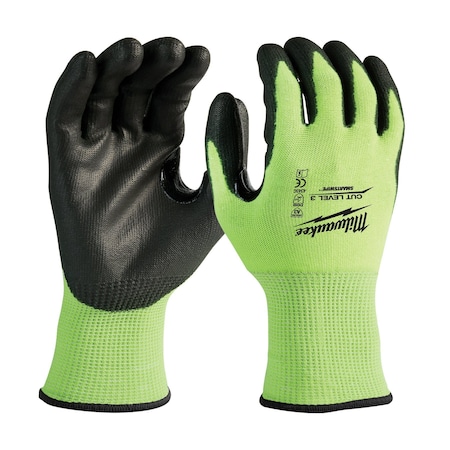 Milwaukee Tool 12PK High Visibility Cut Level 3 Polyurethane Dipped Gloves - L 48-73-8932B