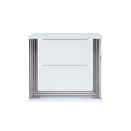 Homeroots 25" White Solid and Manufactured Wood Lighted Two Drawer Nightstand 564662