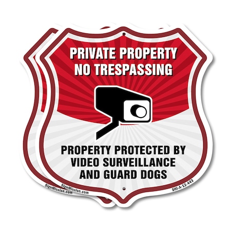 Signmission Private Property Shield Sign No Trespass, 12 inch X 12 inch, Aluminum Metal Sign, 2PK SHI-A-2PACK-12-443