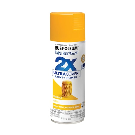 Rust-Oleum Painter's Touch 2X Ultra Cover Spray Paint, Marigold, Gloss, Solvent, 12 Oz 346955