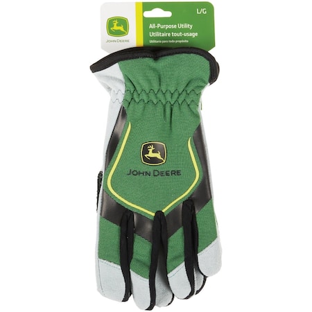 John Deere Mens Large Split Cowhide Leather Green Work Glove JD00035-L