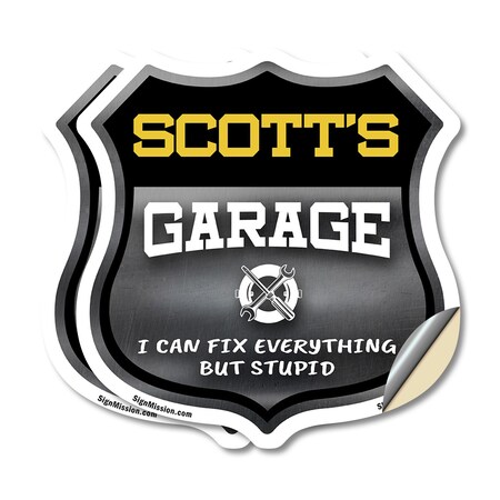 Signmission Scott's Garage I Can Fix Everything But Stupid, 4 inch X 4 inch, Vinyl Decal, 2PK SHI-D-2PACK-4-490-SCOTT