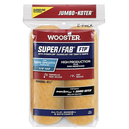 3M 4 1/2in x 3/8in Nap Wooster 0RR9810044 Yellow Super/Fab FTP J-Koter High Produtcion Roller Cover, 9030