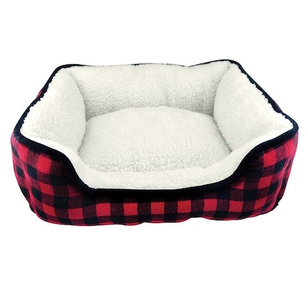Petedge Slumber Pet Cuddler Bed, 20 in L, 16 in W, Buffalo Pattern, Polyester Fill, Sherpa Cover ZA2227 19 17