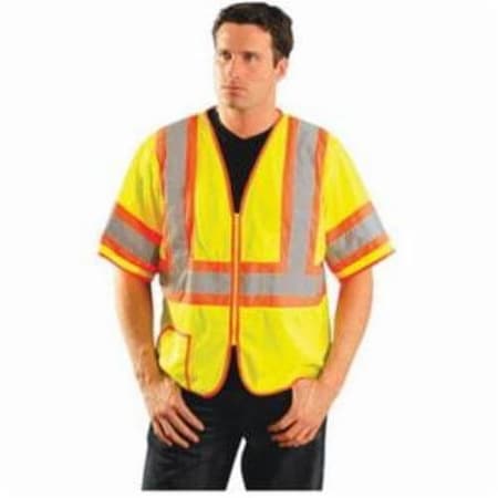 Occunomix Classic Safety Vest, 2-Tone, 2XL, Hi-Viz Yellow, Polyester Mesh, Zipper Closure, 2 Pockets LUX-HSCLC3Z-Y2X