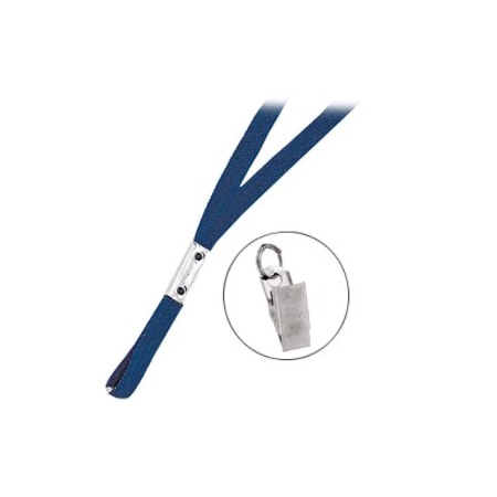 Brady LANYARD STANDARD, NAVY BLUE, 3/8in, FLAT WOVEN LANYARD W/NICKEL PLATED STEEL BULLDOG CLIP 2135-3553