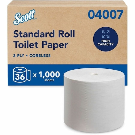 Scott Scott Coreless High-Capacity Standard Roll Toilet Paper, 2-Ply, White, 1,000 Sheets/Roll, 36PK 04007