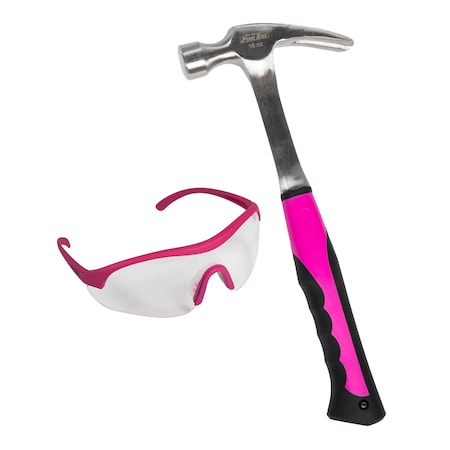 The Original Pink Box 16-oz Steel Hammer and Safety Glasses Bundle, Pink PBC16SH2G