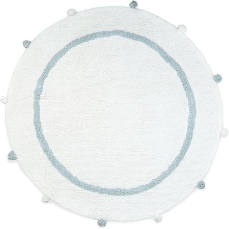 Homeroots 32" Baby Blue And White Cotton Round Geometric Bath Rug 634888