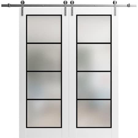 Sartodoors Sturdy Double Barn Door with Frosted Glass Planum 2132 White 36x84 Solid Core Modern Interior PLANUM2132DB-S-WS-36 x 84