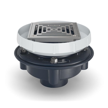 Zurn ABS, Strainer: Square, Floor Drain with Clamping Collar EZ1-PV4-S6-SS