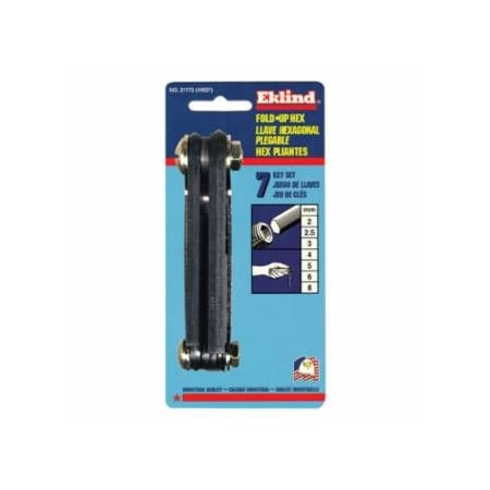 Eklind Metric Fold-Up Hex Key Set, 7 per Fold-Up, Hex Tip, Short 269-21172