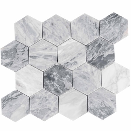 Apollo Tile Toscana 12x10 in. Light Gray Honed Calacatta Bluette Hexagon Mosaic Tile (4.38 sq ft/case) 5PK APLEML88G49HA