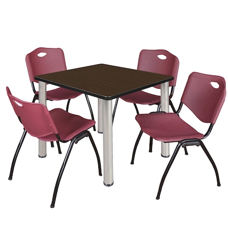 Regency Square Kee Breakroom Table W/ 4 M Stack Chairs, 42 in W, 42 in L, Neo Walnut TB4242NWBPCM47BY