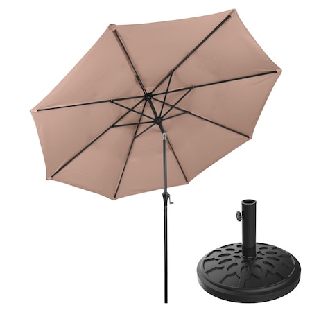 Villacera 9-Foot Outdoor Patio Umbrella with Base, Beige 83-OUT5442B
