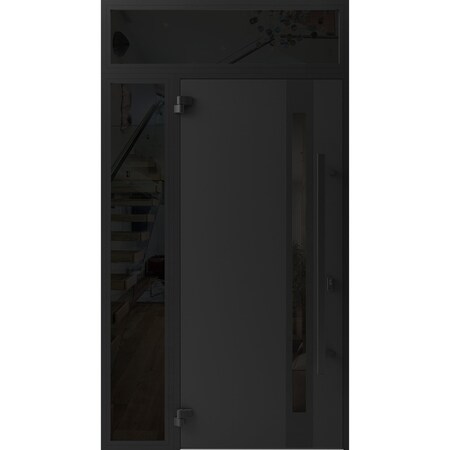 Vdomdoors Front Exterior Prehung Steel Door Ronex1033 Teak Sidelight and Transom Window Sidelite Entry Metal RONEX1033EXD-OAK-W36+14 X H80+16-RH-I