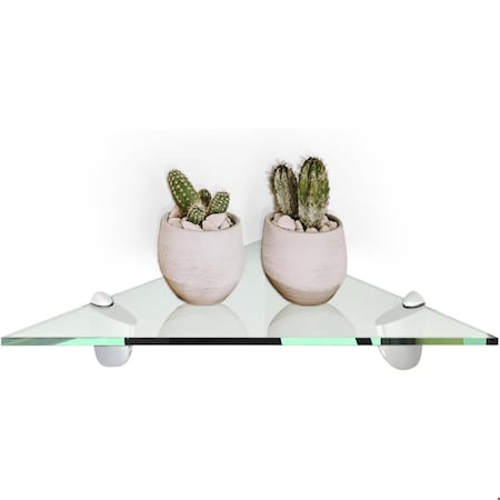 Fab Glass And Mirror 6in. L x 0.37in. H x 6in. W Wall Mount Clear Tempered Glass Floating Corner Shelf in Chrom SH-CRTR60
