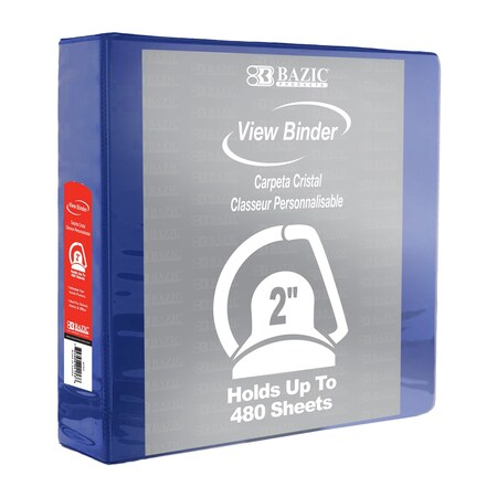Bazic Products Slant D Ring View Binder with 2 Pockets, 2", Blue 3193