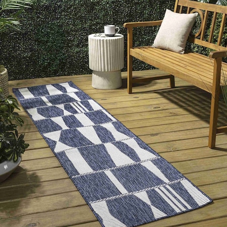 Jonathan Y Odette Modern Geometric Abstract Two-Tone Navy/Cream 2 ft. x 8 ft. Indoor/Outdoor Runner Rug TSN303B-28