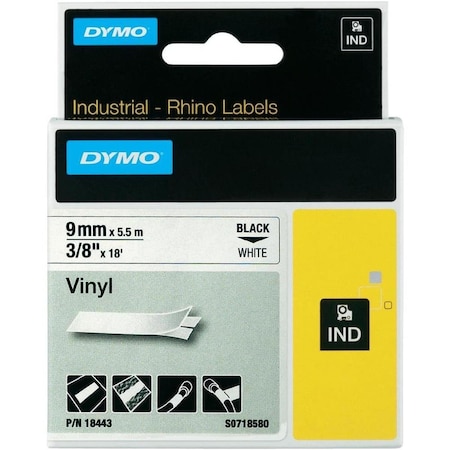 Dymo 0.37 in. Vinyl Tape Labels, White 784-18443
