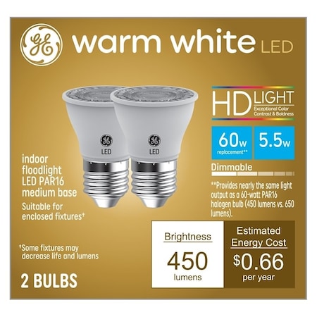 Ge BULB DIRECTIONAL LED CLR WW 6W, 2PK 93129799