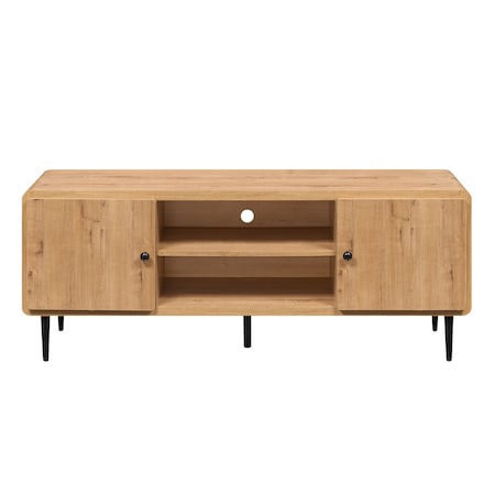 Homeroots 55in Oak Wood Enclosed and Open Storage TV Stand 724165