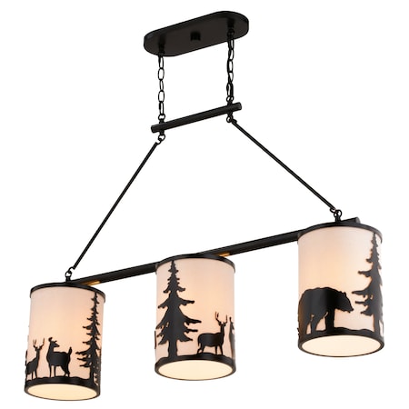 Vaxcel Acadia 3L Bronze Rustic Linear Chandelier Island Pendant Light Fixture Bear and Tree H0302