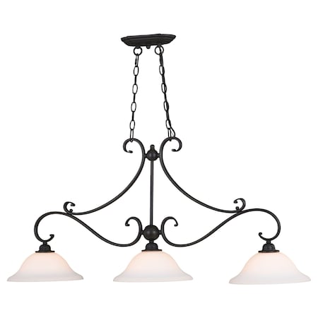 Vaxcel Monrovia 43.75-in Oil Rubbed Bronze 3-Light Linear Chandelier, Hanging Ceiling Island Pendant with White Glass H0259