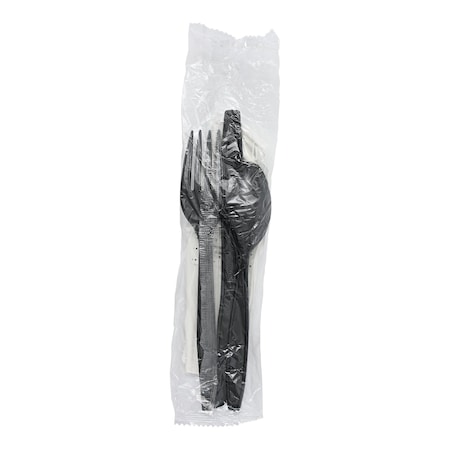 Empress Heavy Weight Cutlery Kit PS Black Fork Teaspoon Knife S&P Napkin, 250PK E188000