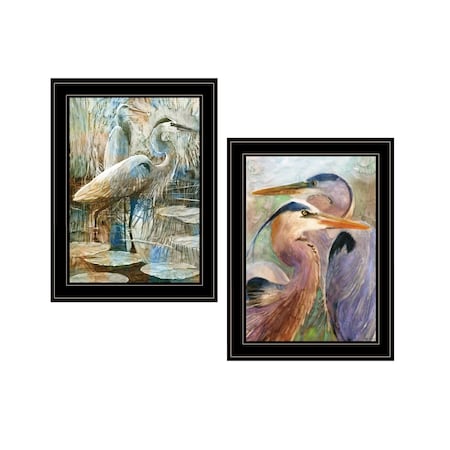 Homeroots Set Of Two Blue Heron Duet Black Framed Print Wall Art, 2PK 408044