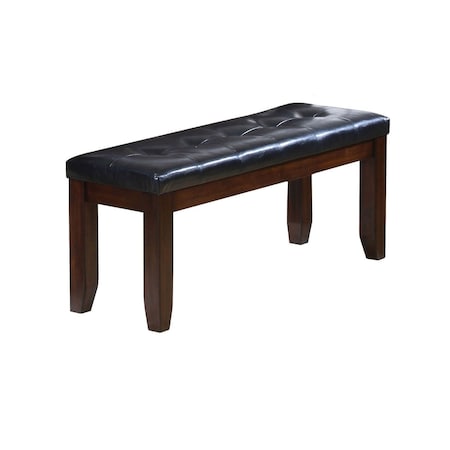 Homeroots 48in Black and Espresso Faux Leather and Wood Upholstered Bench 286541