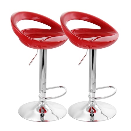 Elama 2 Piece Retro Adjustable Bar Stool in Red with Chrome Base ELM806RED