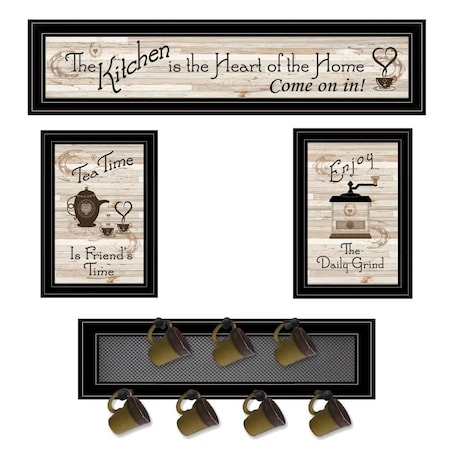 Homeroots Set Of Four Kitchen Collection with Seven Peg Mug Kitchen Wall Art, 4PK 406668