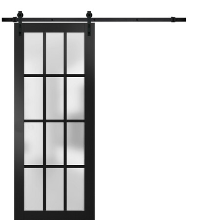 Sartodoors Sturdy Barn Door 12 lites Frosted Glass, Felicia 3312 Matte Black, 6.6FT Rail Hangers Heavy Hardwa FELICIA3312BD-B-BLK-3084