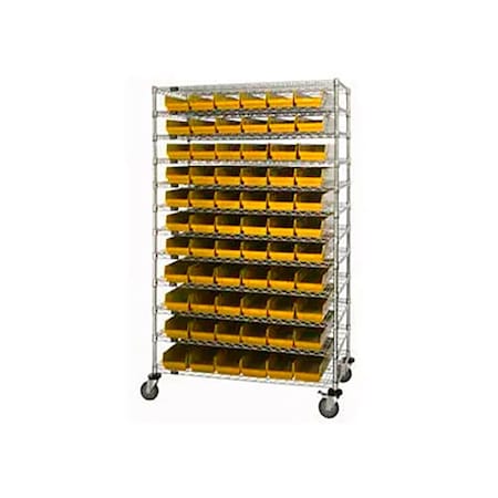 Global Industrial Chrome Wire Shelving with 118 4"H Plastic Shelf Bins Yellow, 60x24x74 269047YL