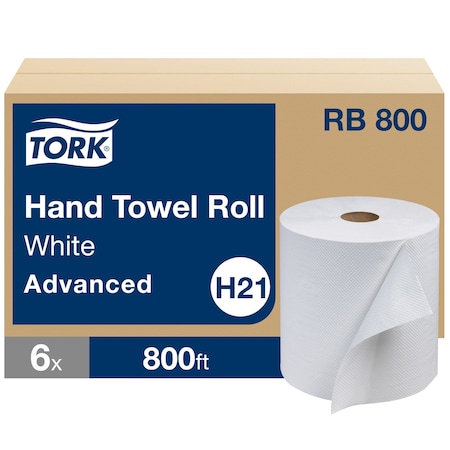 Tork Hardwound Paper Towel Roll, 1 Ply, Continuous Roll Sheets, 800 ft, White, 6 PK RB800