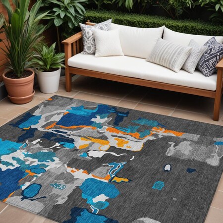 Homeroots 8' X 10' Charcoal Copper And Teal Blue Abstract Washable Indoor Outdoor Area Rug 599547