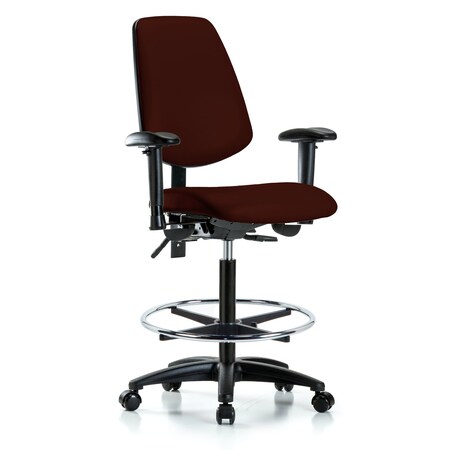 Blue Ridge Ergonomics High Bench Chair Adjustable Arms, 26" to 35" Height, Vinyl, Burgundy BR-VHBCH-MB-RG-T1-A1-CF-RC-8569