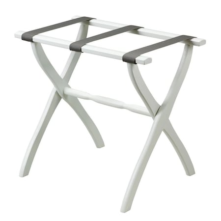 Homeroots White Folding Luggage Rack With Gray Straps 489579