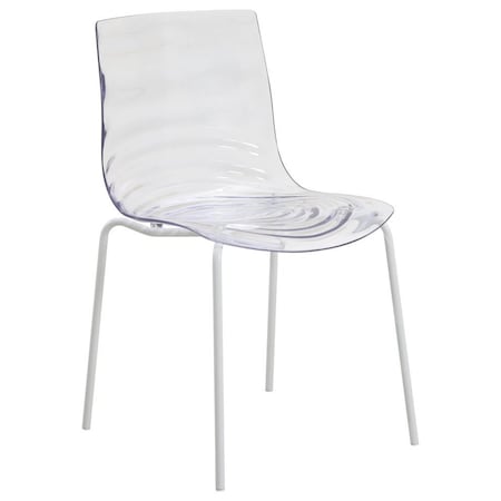 Leisuremod Astor Plastic Dining Chair with White Steel Base Water Ripple Design in Clear ACW-20CL