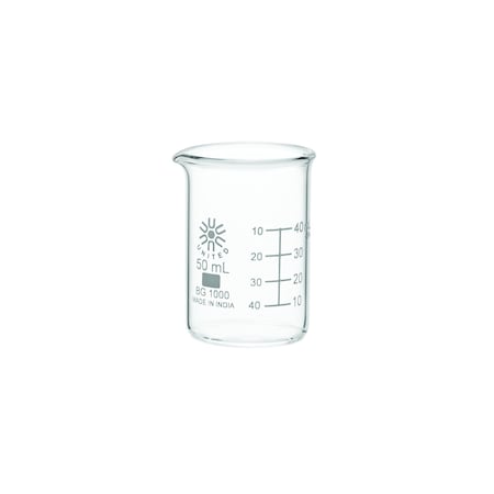 Zoro Select Beaker, Borosilicate Glass, Low Form, 50 mL / 1.6 fl oz Capacity, A Type I, 12 PK BG1000-50