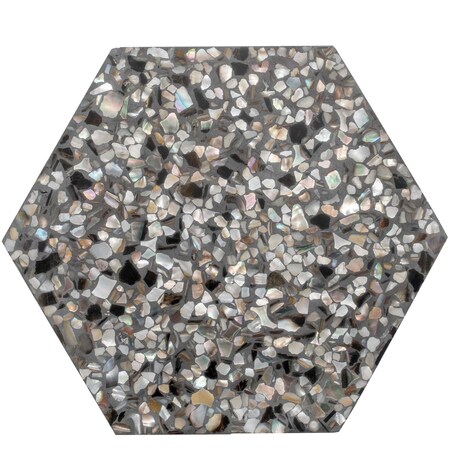Apollo Tile Amalfi 9x8 in. Black with Amber Pearl flecks Glossy Shell, Terrazzo Hexagon Tile, 5PK APLAQT8803HXBLK