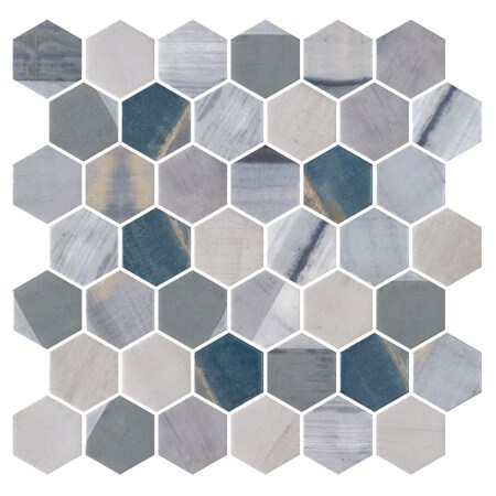 Andova Tiles Haelm 2-in Hexagon Honeycomb Marble Look Upcycled Polished Glass Wall & Floor Mosaic Tile ANDHAE1373