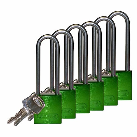Brady Standard Key Retain Lockout Aluminum Padlock 3in Aluminum Shackle KD Green 6PK 123286