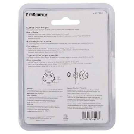 Prosource Door Stop, 1-3/4 in Dia Base, 1-3/4 in Dia x 5/8 in H Projection, Polyurethane PU, Clear FE-S716-PS