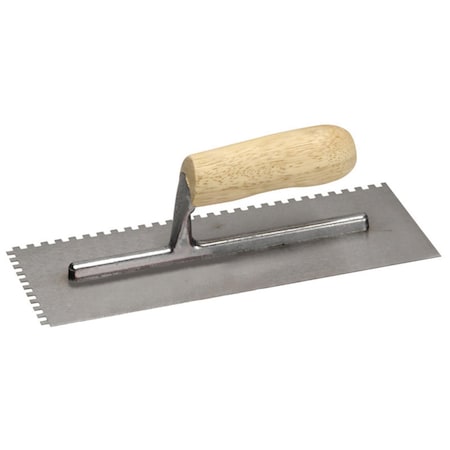 Marshalltown Notched Trowel, 1/4 x 3/8 x 1/4 Square Notch, Wood Handle, Tiles 12"-16" NT976